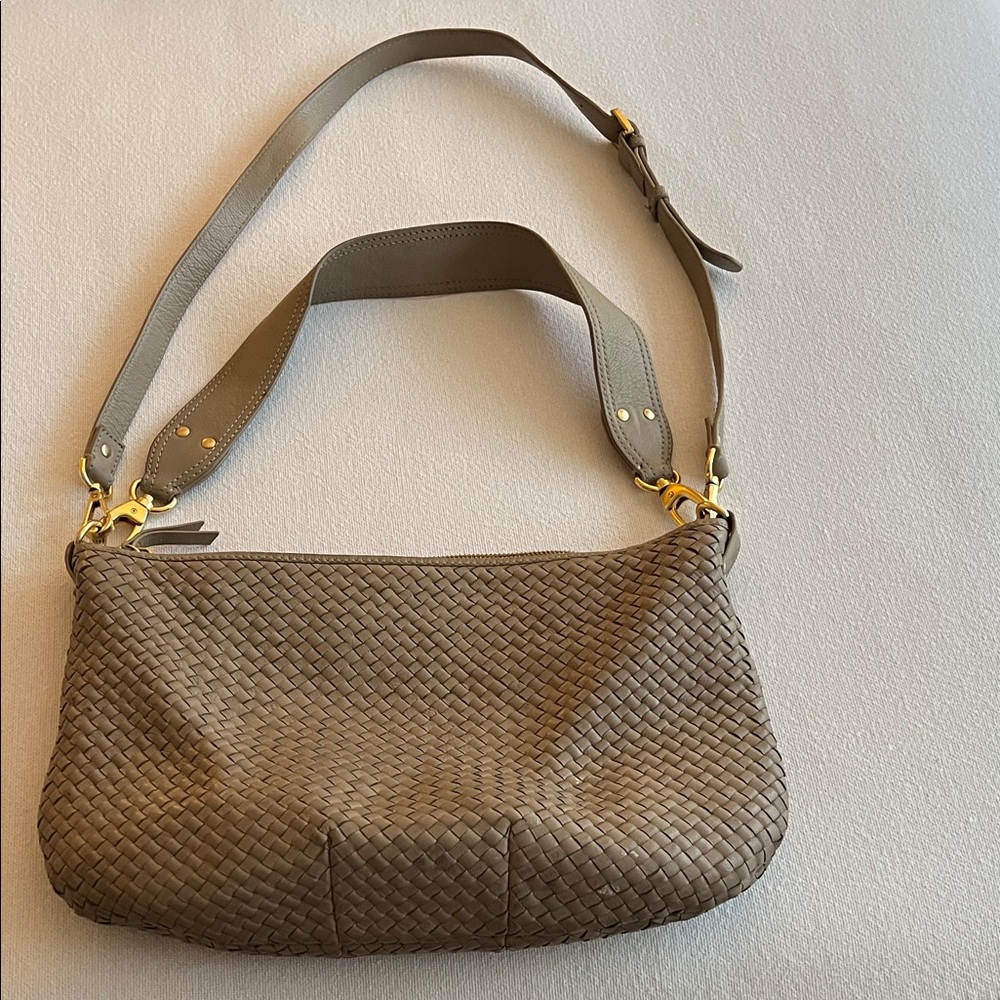 Quince Taupe Woven Leather Shoulder Bag